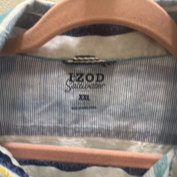 Izod Saltwater Shirt Mens XXL Blue White Yellow Striped Vacation - Picture 4 of 5